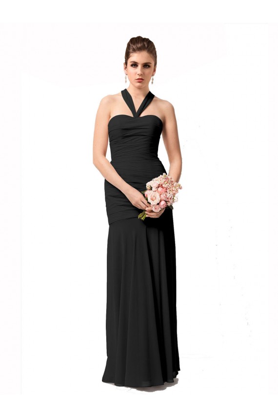 Long Halter Chiffon Bridesmaid Dress with Dropped Waist