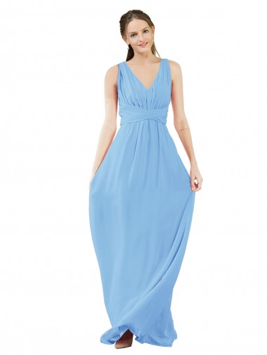 Shop Long V-Neckline Chiffon Bridesmaid Dress with Twisted Waist Calgary