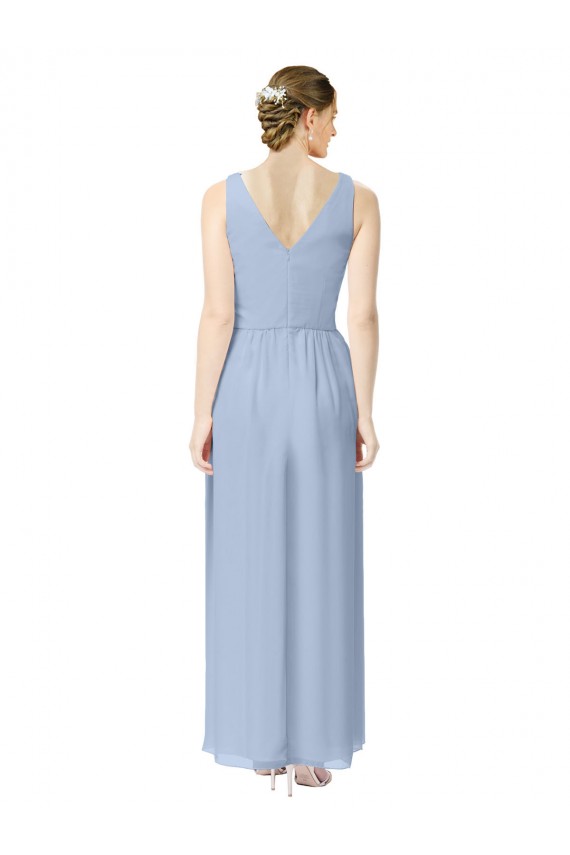 Long V-Neckline Chiffon Bridesmaid Dress with Twisted Waist
