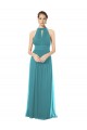 Ruched Long Chiffon Halter Bridesmaid Dress with Tie Back and Tails
