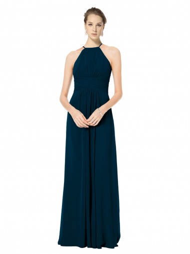 Shop Spaghetti Strap Long Chiffon Halter A-Line Bridesmaid Dress Calgary