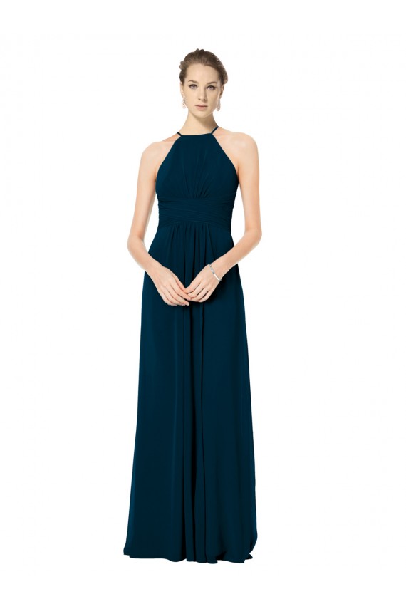 Spaghetti Strap Long Chiffon Halter A-Line Bridesmaid Dress