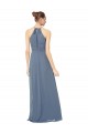 Spaghetti Strap Long Chiffon Halter A-Line Bridesmaid Dress