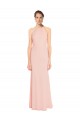High Neck Long Chiffon Halter Bridesmaid Dress with Drape Chiffon Overlay