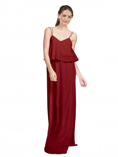Shop Long Chiffon Bridesmaid Dress with Slim Straps and Open Back Calgary