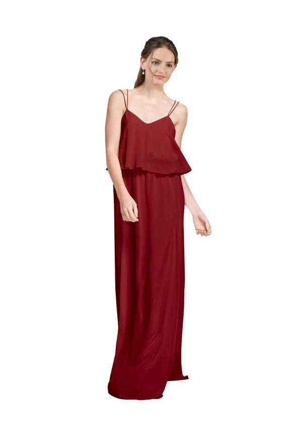 Long Chiffon Bridesmaid Dress with Slim Straps and Open Back