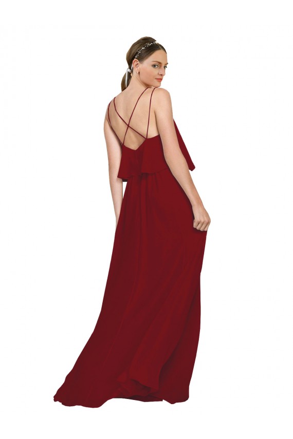 Long Chiffon Bridesmaid Dress with Slim Straps and Open Back