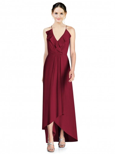 Shop Draped V-Neck High Low Chiffon Bridesmaid Dress Calgary