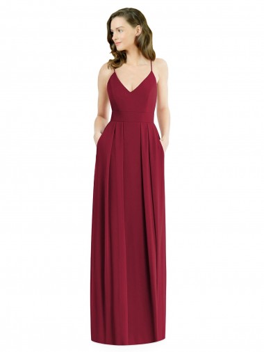 Shop Pleated Skirt Chiffon Maxi Bridesmaid Dress with Pockets Calgary