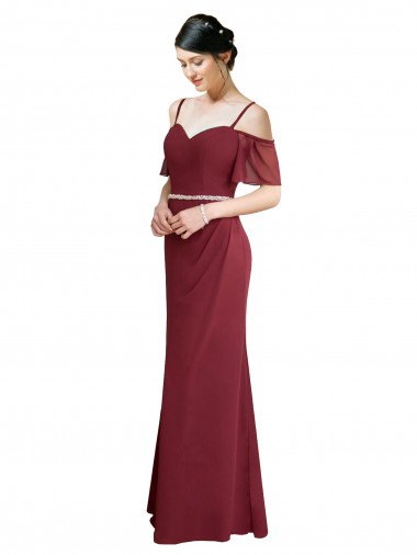 Shop Draped Cold Shoulder Long Chiffon Bridesmaid Dress with Spaghetti Straps Calgary
