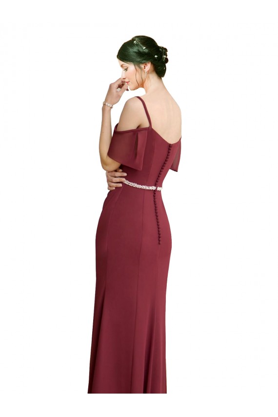 Draped Cold Shoulder Long Chiffon Bridesmaid Dress with Spaghetti Straps