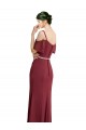Draped Cold Shoulder Long Chiffon Bridesmaid Dress with Spaghetti Straps