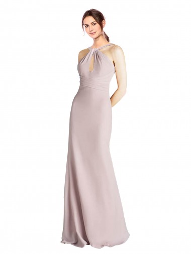 Shop Long Slim Chiffon Bridesmaid Dress with Ruffled Waist and Keyhole Calgary