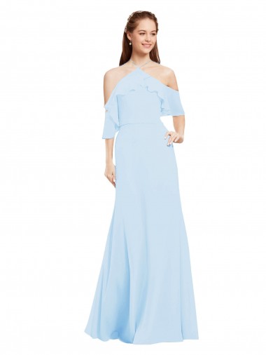 Shop Chiffon Halter Neck Bridesmaids Dress with Flounced Neckline Calgary