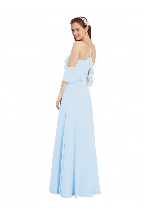 Chiffon Halter Neck Bridesmaids Dress with Flounced Neckline