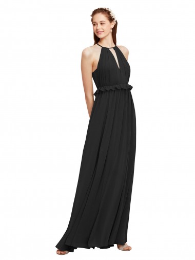 Shop Halter Neck Front Keyhole Chiffon Bridesmaid Dress with Shirred Waist Calgary