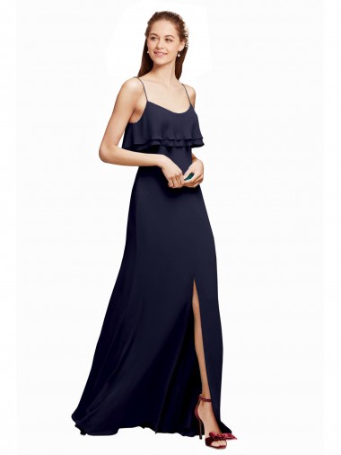 Shop Draped Long Chiffon Bridesmaid Dress with Straps and Layers Calgary
