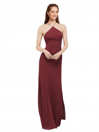 Shop High Halter Neck Long Chiffon Bridesmaid Dress with Low Scoop Back Calgary