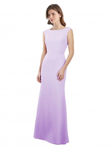 Shop Chiffon Column Bridesmaid Dress with High Round Neckline and Cap Sleeves Calgary