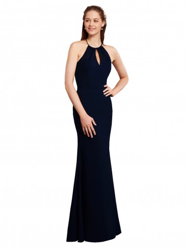 Shop Fluted Long Chiffon Bridesmaid Dress with Halter Neckline and Keyhole Calgary