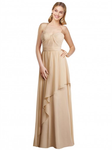 Shop Draped Long Chiffon A-Line Dress with Cascading Ruffles Calgary