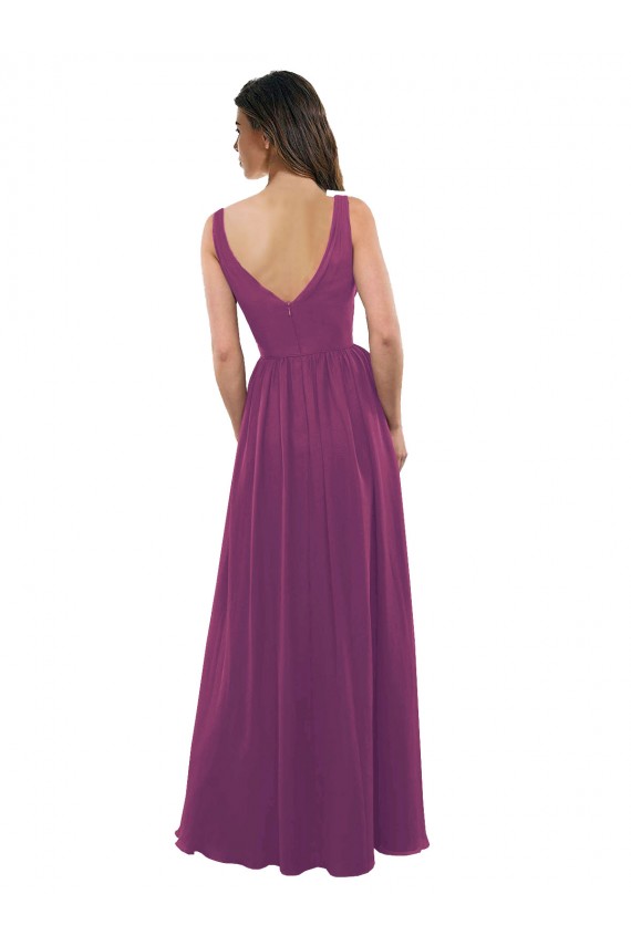 Long Chiffon A-Line Bridesmaid Dress with V-Neck Wrap Bodice