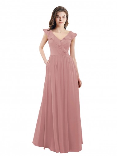 Shop Chiffon A-Line Bridesmaid Dress with V-Neck Wrap Bodice Calgary