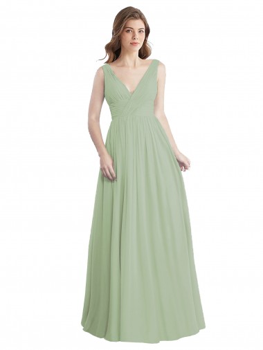 Shop V-Neck A-Line Long Chiffon Bridesmaid Dress with Draped Bodice Calgary