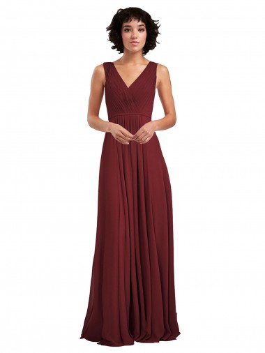 Shop Sleeveless V-Neck Pleated Chiffon Bridesmaid Dress Calgary