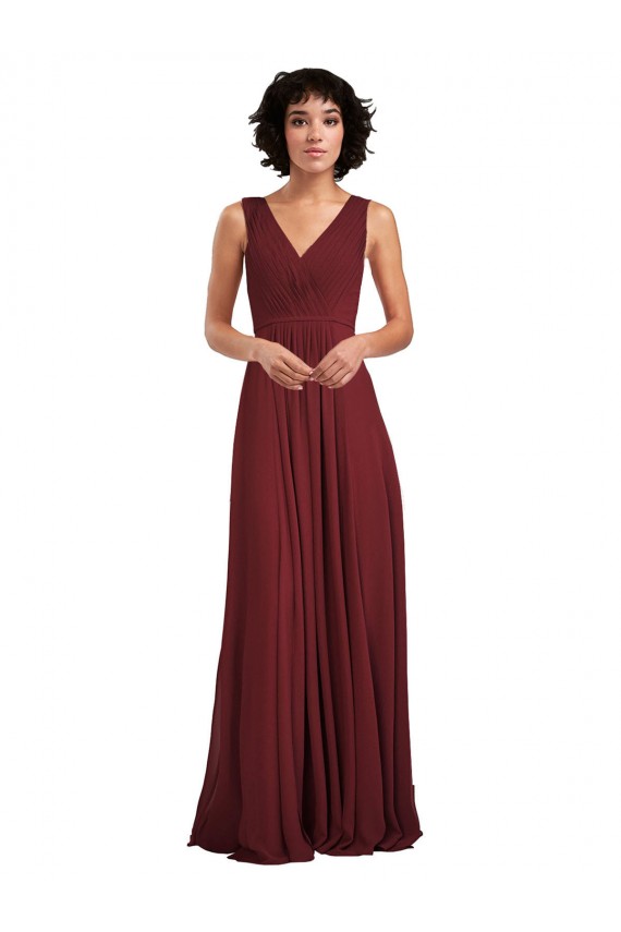 Sleeveless V-Neck Pleated Chiffon Bridesmaid Dress