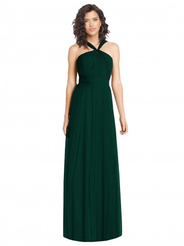 Shop Draped Halter Neck Long Chiffon Bridesmaid Dress with Low Back Calgary