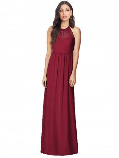 Shop Halter Neck Full-Length Shirred Chiffon Bridesmaid Dress Calgary