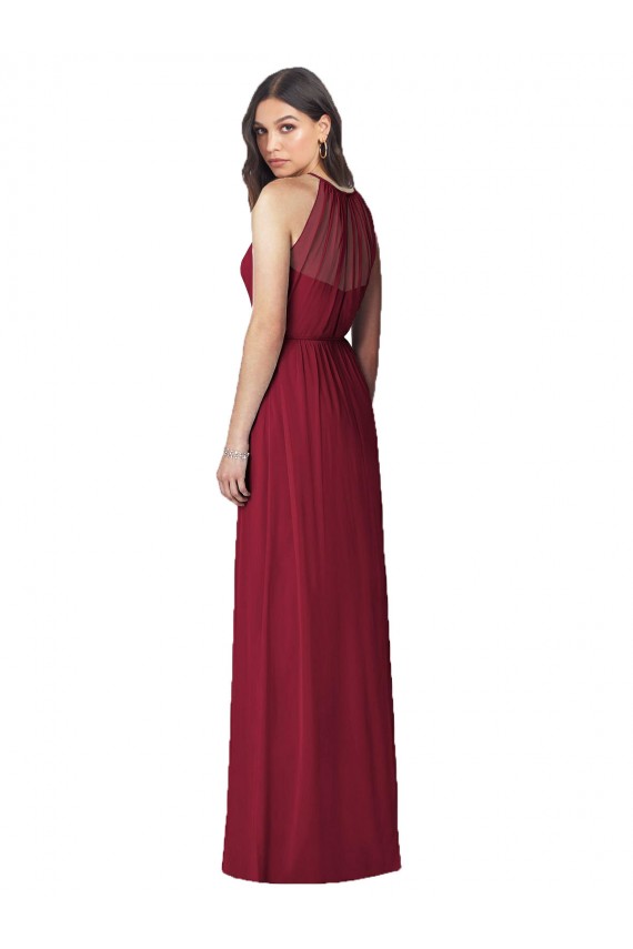 Halter Neck Full-Length Shirred Chiffon Bridesmaid Dress