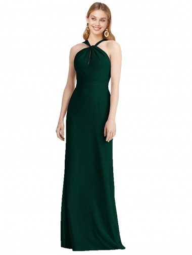 Shop Sleek Full-Length Twist Halter Chiffon Bridesmaid Dress Calgary
