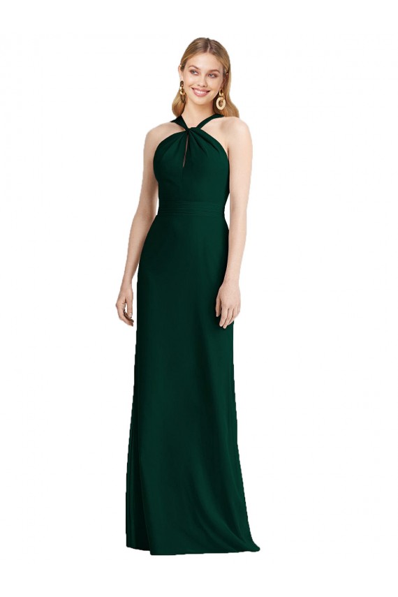 Sleek Full-Length Twist Halter Chiffon Bridesmaid Dress