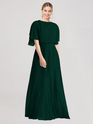 Shop Full-Length Flutter Sleeves Plunging V Back Chiffon Bridesmaid Dress Calgary