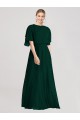 Full-Length Flutter Sleeves Plunging V Back Chiffon Bridesmaid Dress