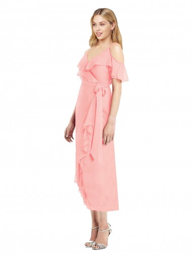 Shop Cocktail Wrap Chiffon Bridesmaid Dress with Fluttering Ruffles Calgary