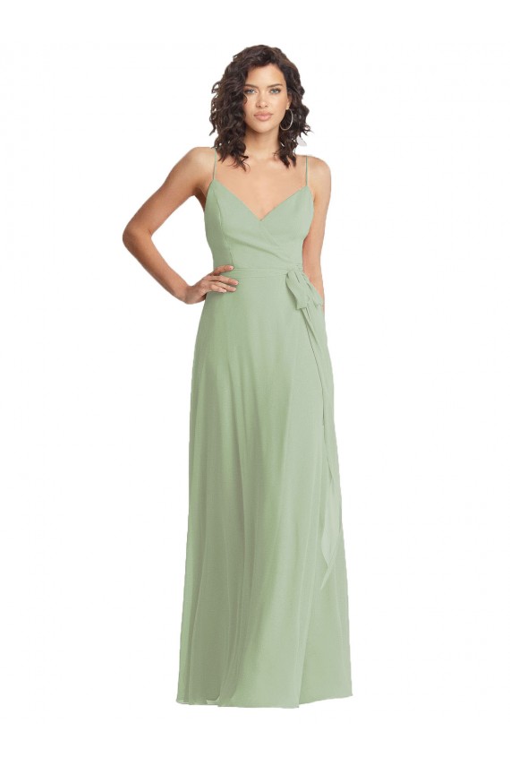 V-Neck Low Back Maxi Formal Wrap Chiffon Bridesmaid Dress