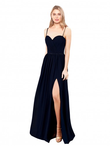 Shop Draped A-Line Chiffon Formal Bridesmaid Dress with Spaghetti Straps and High Slit Calgary