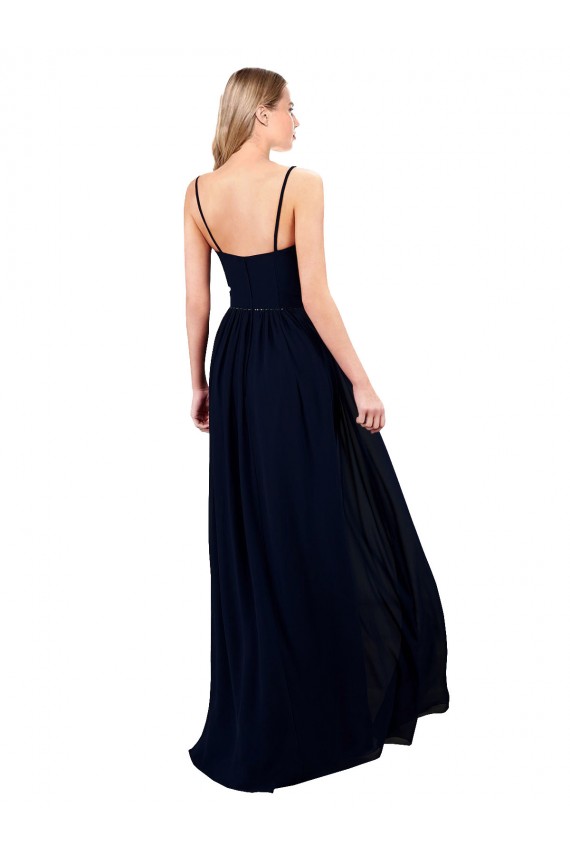 Draped A-Line Chiffon Formal Bridesmaid Dress with Spaghetti Straps and High Slit