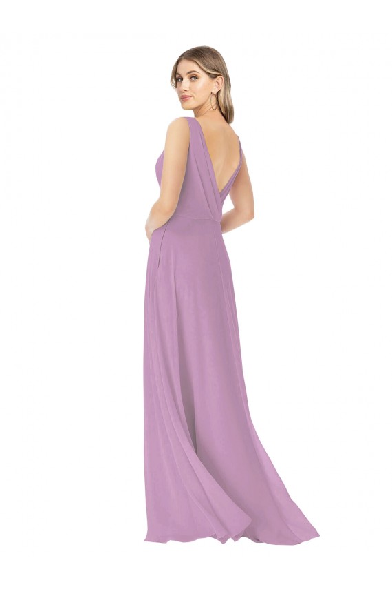 Simple Chiffon V-Neck Bridesmaid Dress with Draped V-Back