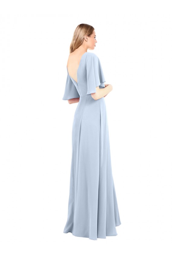 V-Neckline and Cascading Flutter Sleeves Chiffon Bridesmaid Dress with Front Slit