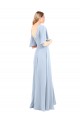 V-Neckline and Cascading Flutter Sleeves Chiffon Bridesmaid Dress with Front Slit