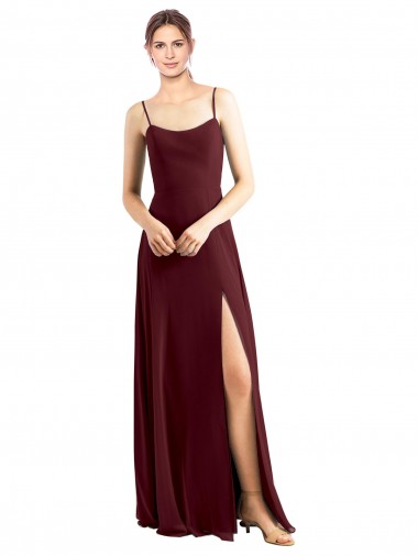 Shop Sleek Fit and Flare Long Scoop Neck Chiffon Bridesmaid Dress with High Side Slit Calgary