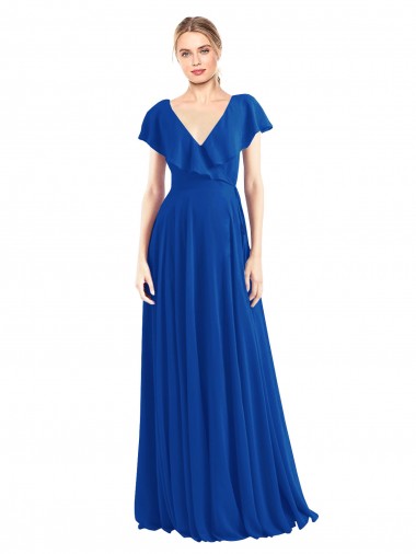 Shop V-Neck A-Line Flutter Sleeves Long Chiffon Wrap Style Bridesmaid Dress Calgary