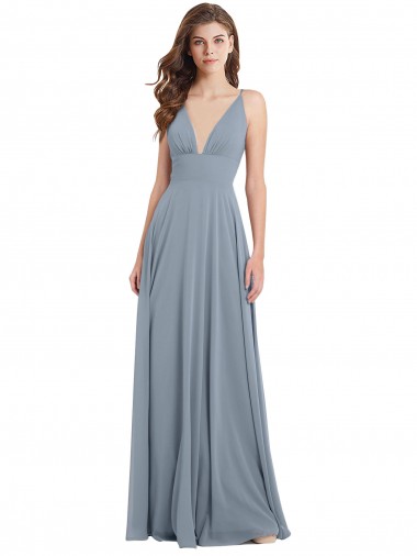 Shop Fitted V-Neckline Long Chiffon Bridesmaid Dress with V-Back Calgary