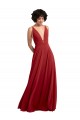 Fitted Plunging Deep V-Neck Long Chiffon Bridesmaid Dress with V-Back
