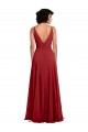 Fitted Plunging Deep V-Neck Long Chiffon Bridesmaid Dress with V-Back