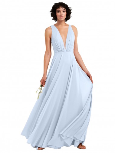 Shop Daring Plunging V-Neck Long Chiffon Bridesmaid Dress with Pleated Bodice Calgary